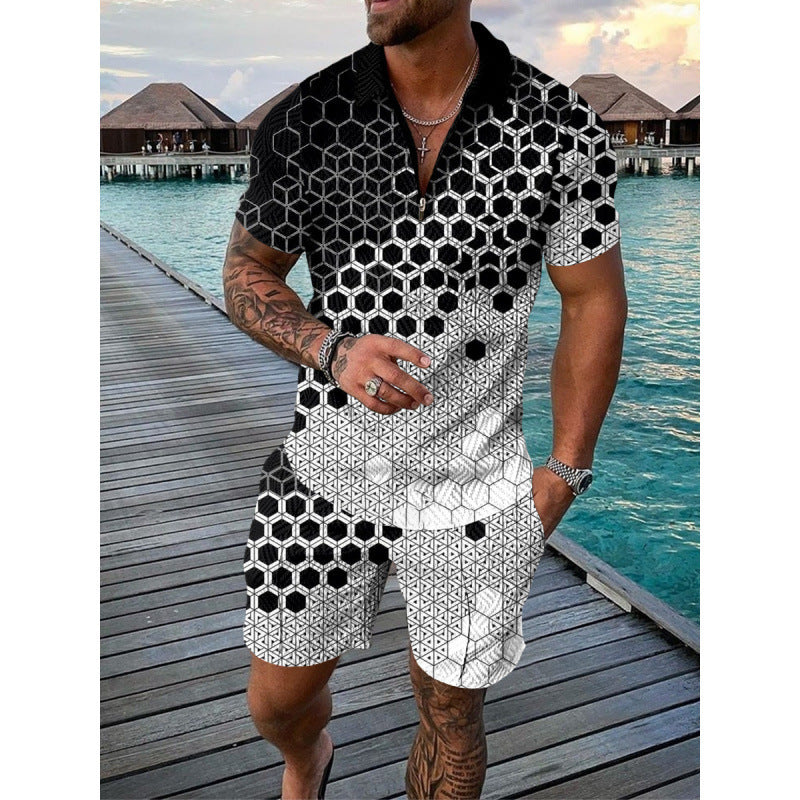 Conjunto de dos piezas de manga corta y pantalones cortos de Amazon de verano transfronterizo 2024 para comercio exterior, conjunto deportivo casual masculino