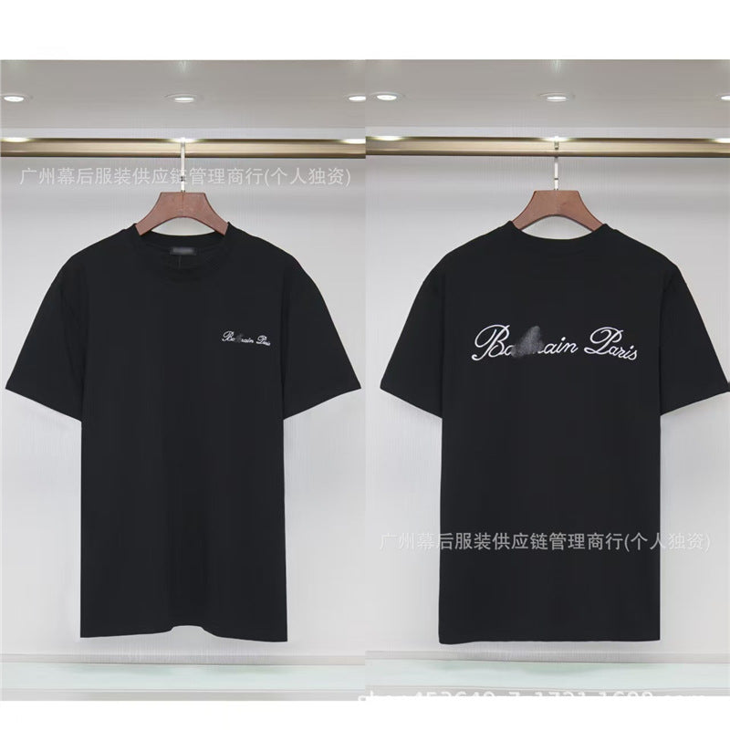 Versión correcta de la tendencia de lujo de París B: 26SS nuevo bordado unisex con cuello redondo, camiseta de algodón de manga corta y manga corta, comercio exterior