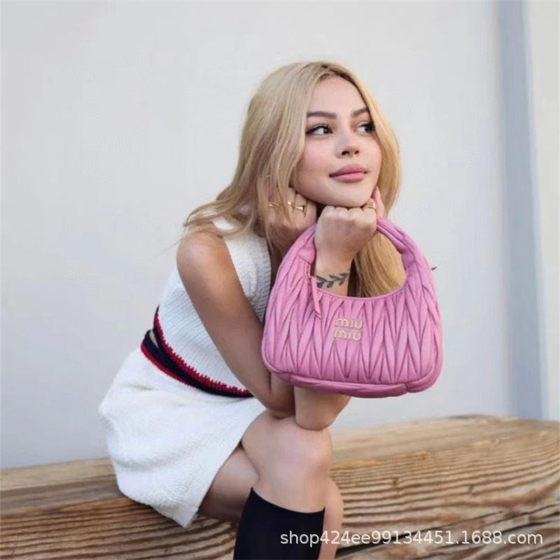 Miu Home Nuevo bolso de empanadillas de mano, Bolsa de mano de comercio exterior, Bolso de mujer, Mini bandolera de un solo hombro, Hilos bordados Caseros con nubes plisadas