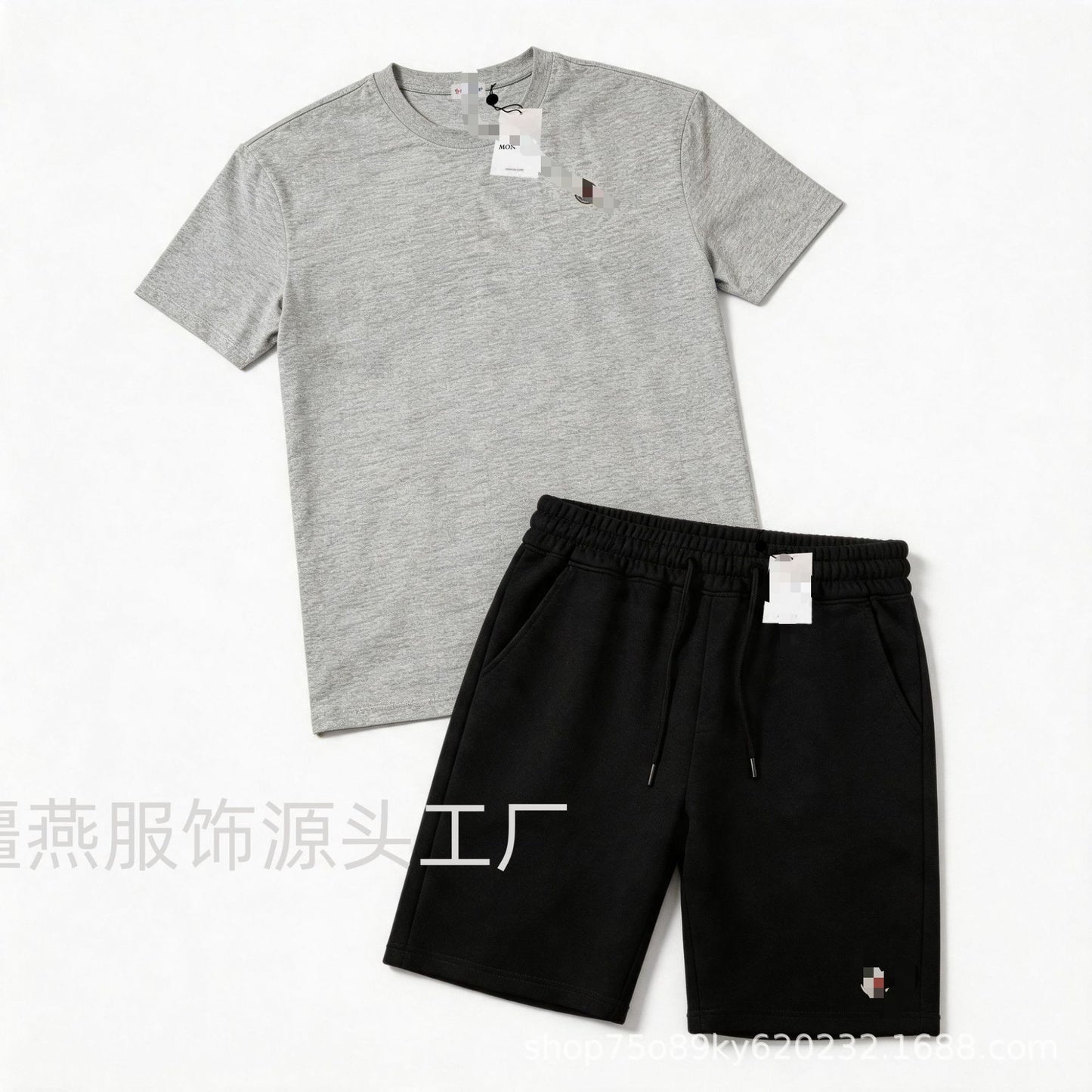 Conjunto versátil de pantalones cortos de algodón Hua para hombre auténtico + conjunto de dos piezas con etiqueta de cuello con cordón