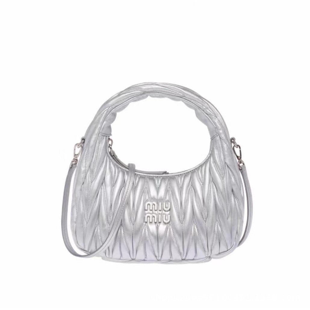 Miu Home Nuevo bolso de empanadillas de mano, Bolsa de mano de comercio exterior, Bolso de mujer, Mini bandolera de un solo hombro, Hilos bordados Caseros con nubes plisadas