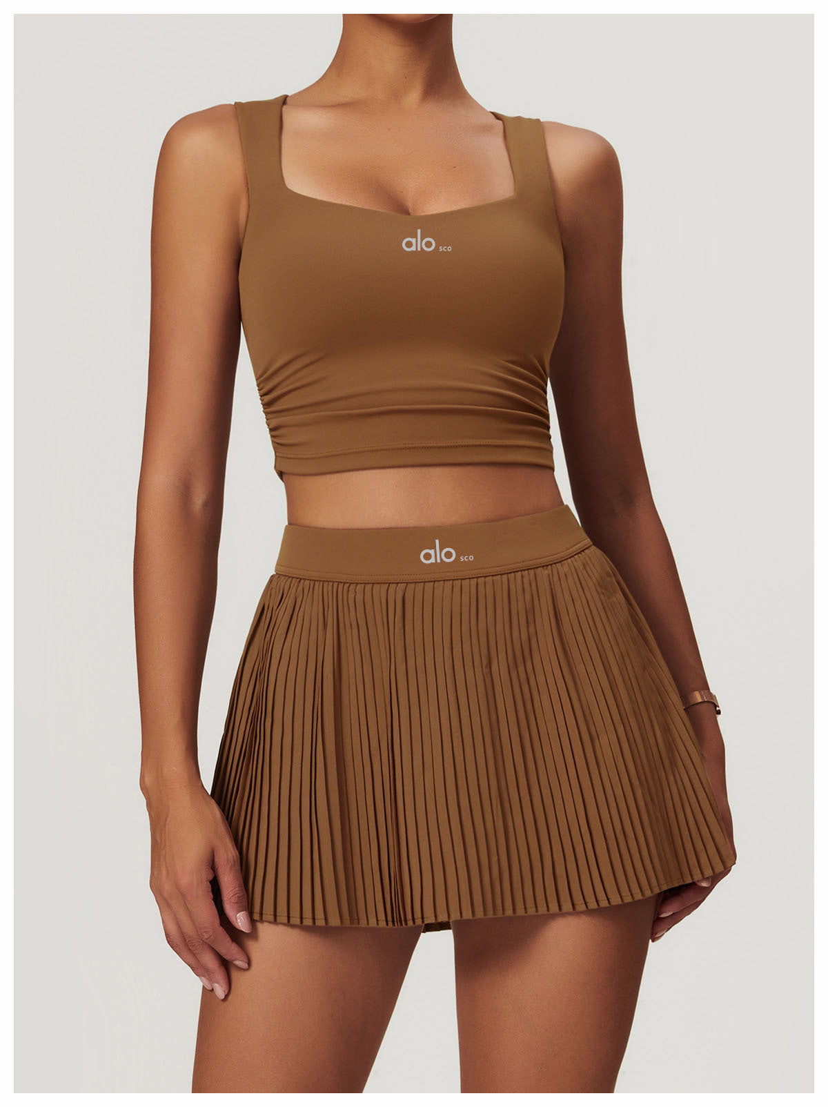 Conjunto de falda de tenis de ALOSCO, set de yoga para exteriores, camiseta de sujetadores de dos piezas, falda deportiva antideslizante de secado rápido