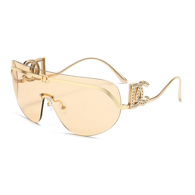 Gafas de sol nuevas de venta 2026, palas de metal letra, gafas de sol de una pieza, viseras de moda europeas y americanas, transfronteriza
