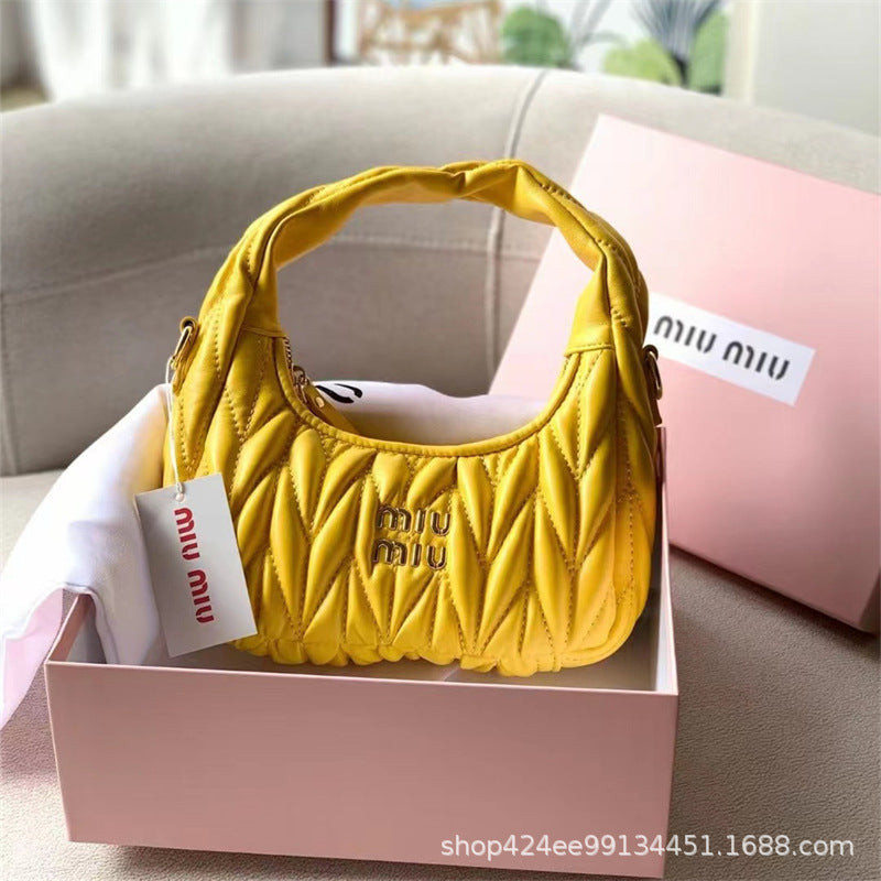 Miu Home Nuevo bolso de empanadillas de mano, Bolsa de mano de comercio exterior, Bolso de mujer, Mini bandolera de un solo hombro, Hilos bordados Caseros con nubes plisadas