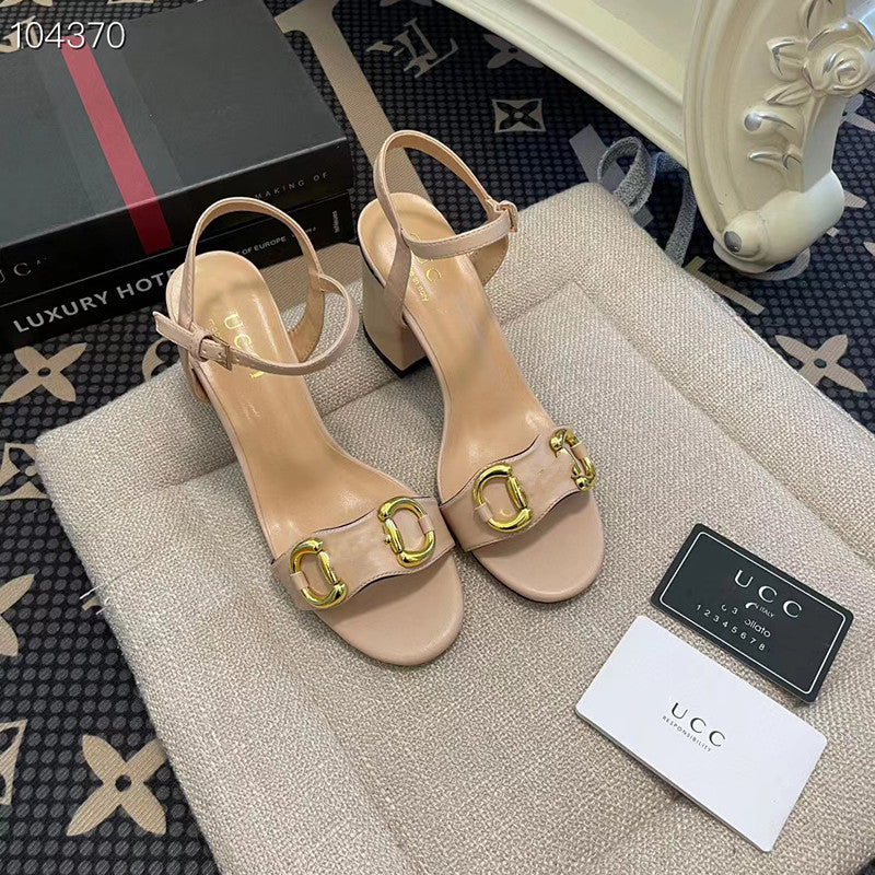 Nuevas sandalias versátiles de tacón grueso y de tacón G Brand Brand 2023, zapatillas negras de tacón alto planas y punta abierta