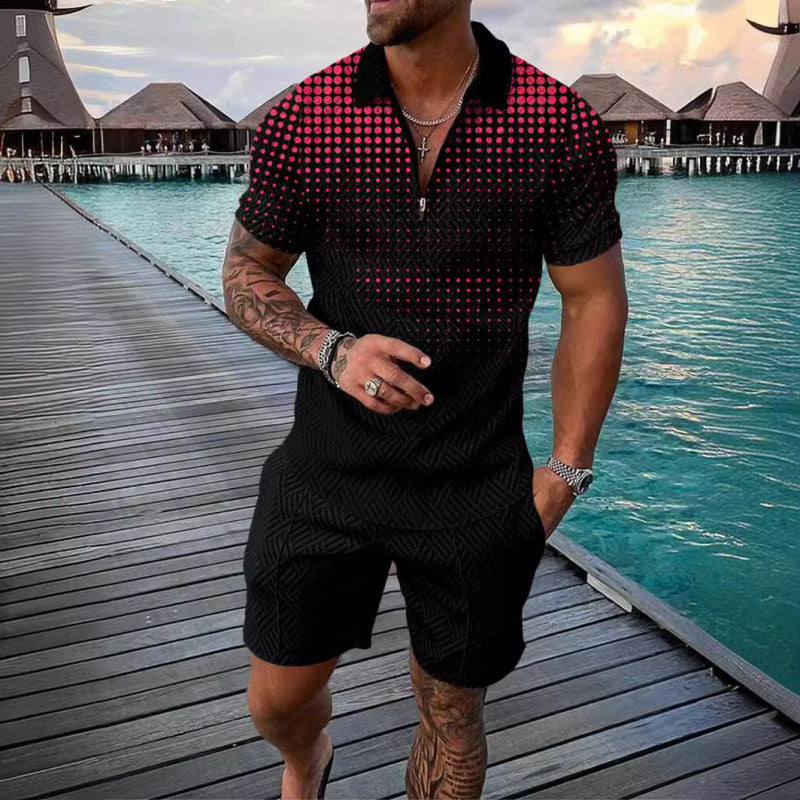 Conjunto de dos piezas de manga corta y pantalones cortos de Amazon de verano transfronterizo 2024 para comercio exterior, conjunto deportivo casual masculino