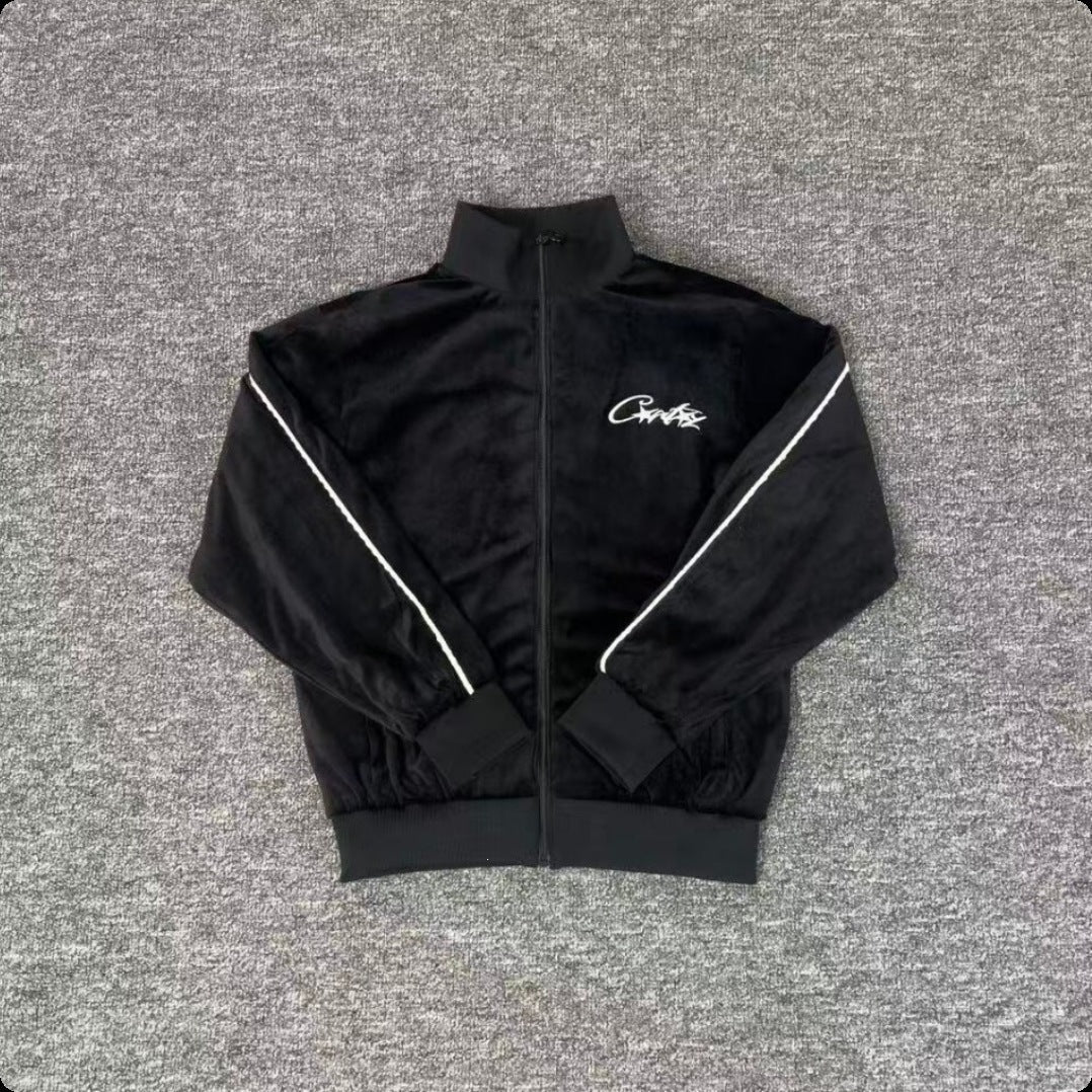 New 2025 cross-border set with embroidered minimalist lettering, high-street fashion loose cardigan, hoodie, and casual pants