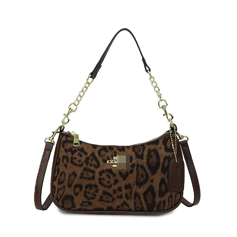 Bolso para la axila de mujer, bolso con cadena estampado en las axilas, elegante bolso ligero de lujo en forma de media luna, bolso bandolera con estampado de leopardo, bolso de alta gama en forma de media luna