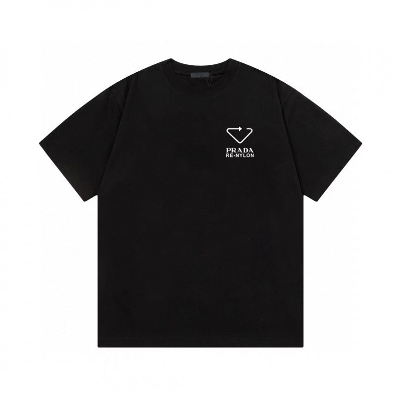 Camiseta de triángulo triángulo de alta edición alta de edición transfronteriza de PRA Pujia, unisex verano, suelta y versátil de manga corta con estampado