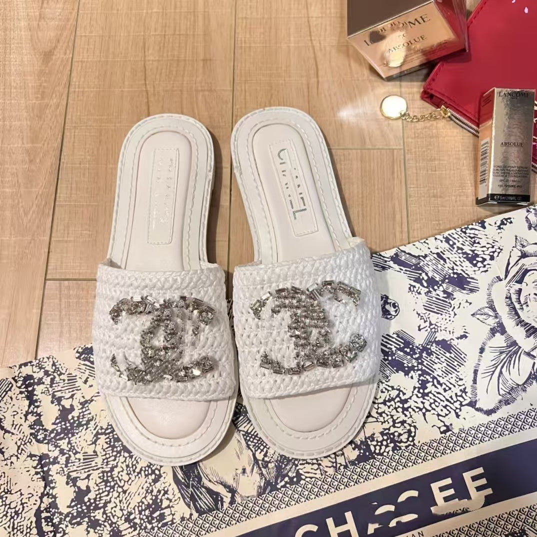 Chanel estilo Little Chanel estilo Double C Heavy Industry de alta calidad para mujer, sandalias planas elegantes y versátiles para ropa exterior