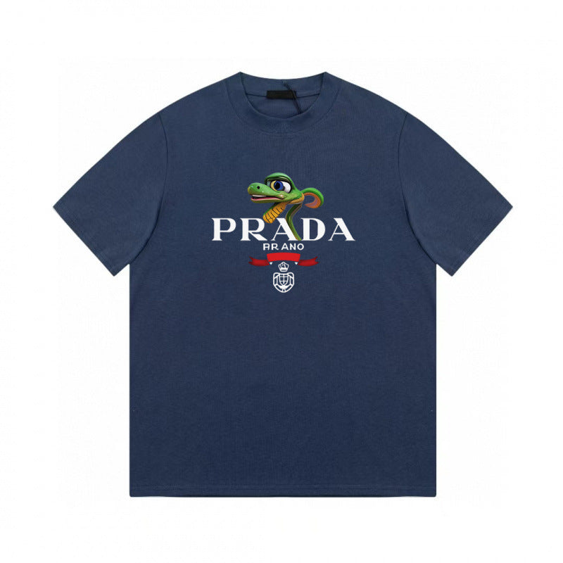 Camiseta de triángulo triángulo de alta edición alta de edición transfronteriza de PRA Pujia, unisex verano, suelta y versátil de manga corta con estampado