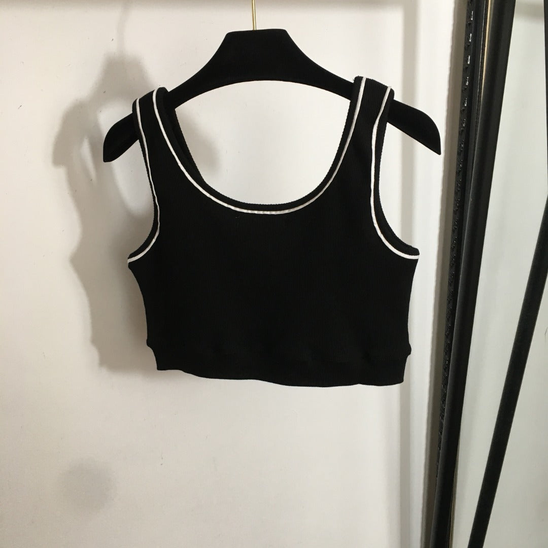 2025 Summer Nanyou New Fashion Logo Capa interior con letras desplazadas, listas ranuradas algodón puro chaleco casual versátil