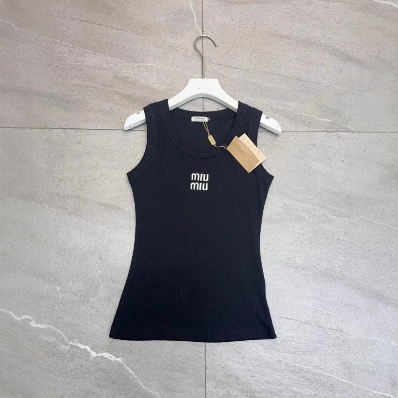 Primavera/verano 2026 Nuevo Básico Versátil con Bordado Letras Slim Slim Chaleco sin mangas para mujer
