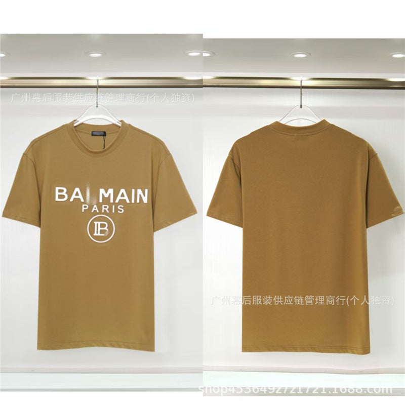 Versión correcta de la tendencia de lujo de París B: 26SS nuevo bordado unisex con cuello redondo, camiseta de algodón de manga corta y manga corta, comercio exterior