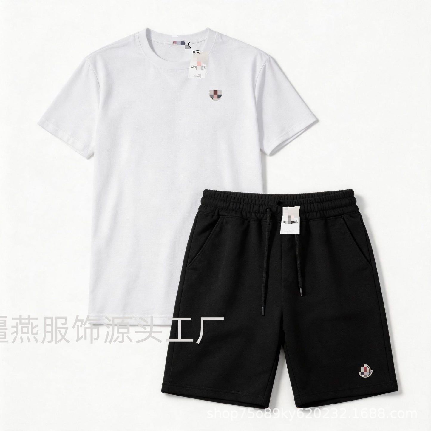 Conjunto versátil de pantalones cortos de algodón Hua para hombre auténtico + conjunto de dos piezas con etiqueta de cuello con cordón