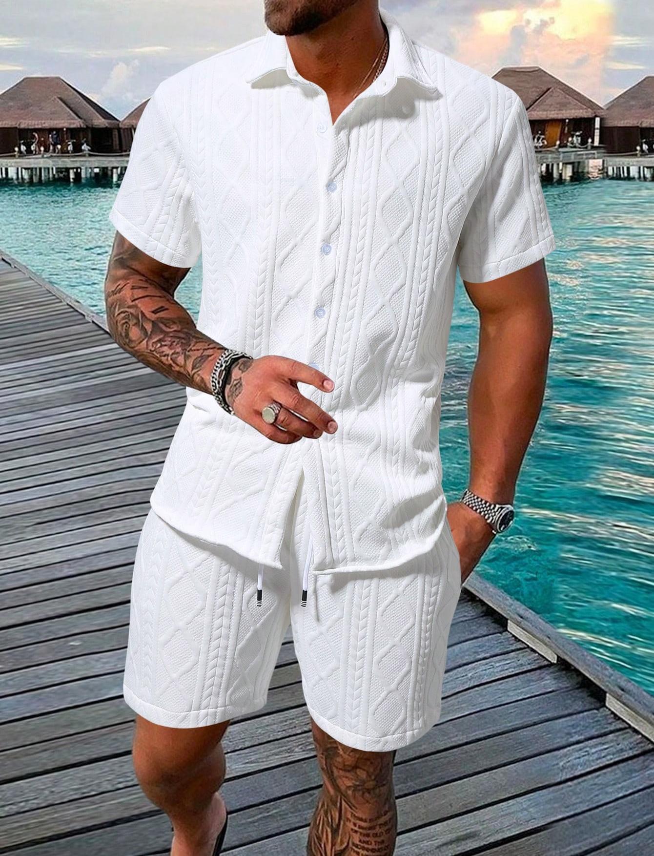 Temu Shein conjunto de camisas casuales de verano para hombre y pantalones cortos de playa de manga corta