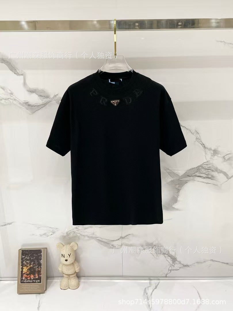 Camisa de cuello redondo Pujia de algodón puro talla para comercio transfronterizo, camisas de manga corta y casuales de manga corta de moda para pareja de lujo