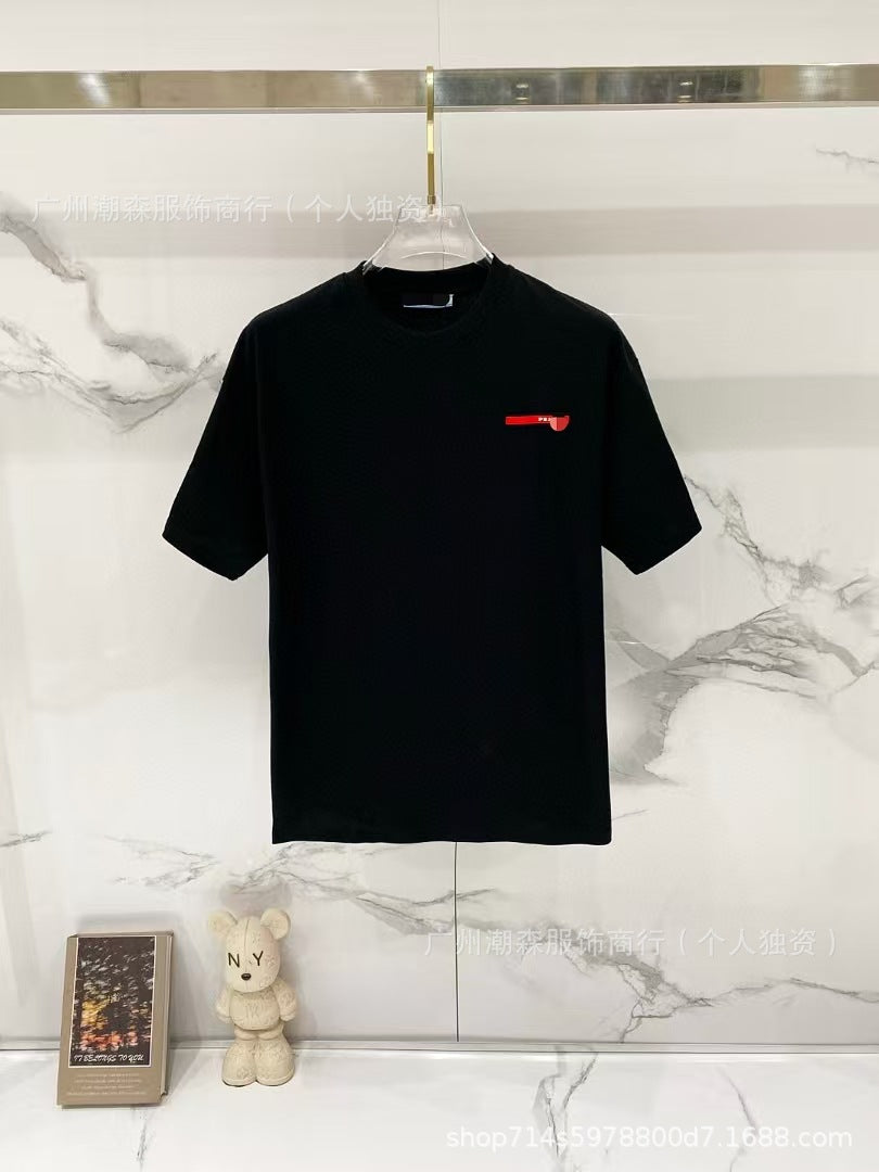Camisa de cuello redondo Pujia de algodón puro talla para comercio transfronterizo, camisas de manga corta y casuales de manga corta de moda para pareja de lujo