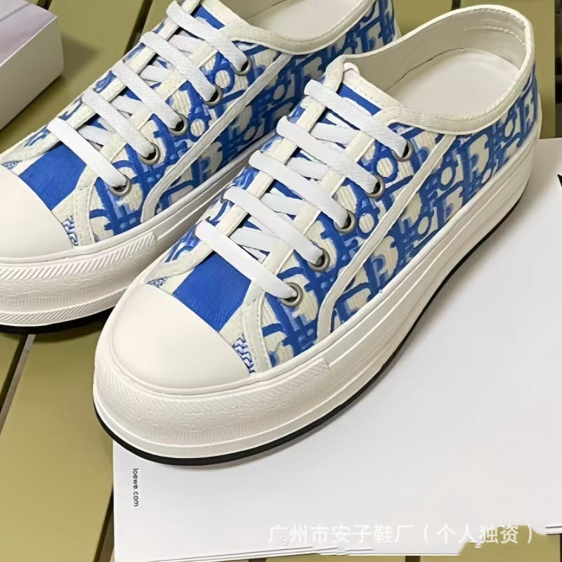 Familia D zapatos planos de mujer de primavera y otoño con letras bordadas, zapatos planos de mujer con cordones resaltados y versátiles, descanso transpirable y conjunto completo de embalaje