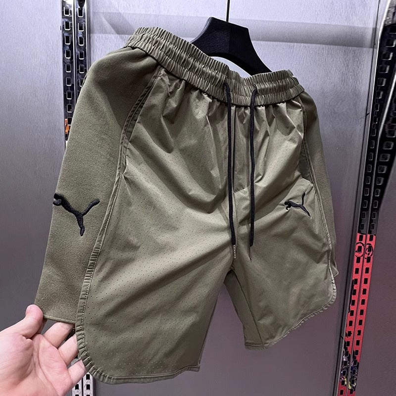 Pantalones cortos de hombre, pantalones finos de malla veraniega, pantalones de seda hiela de secado rápido, pantalones cortos rectos, pantalones de playa de moda transpirables