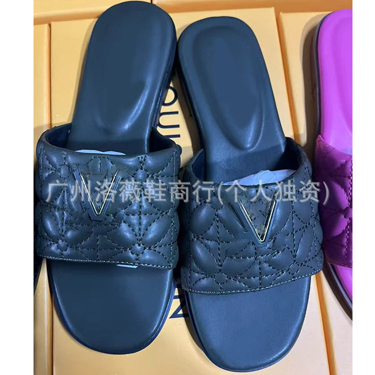 Zapatillas de gama alta de Donkey para mujer, nuevas bailarinas de talla grande en verano 2025, suelas blandas con letras metálicas