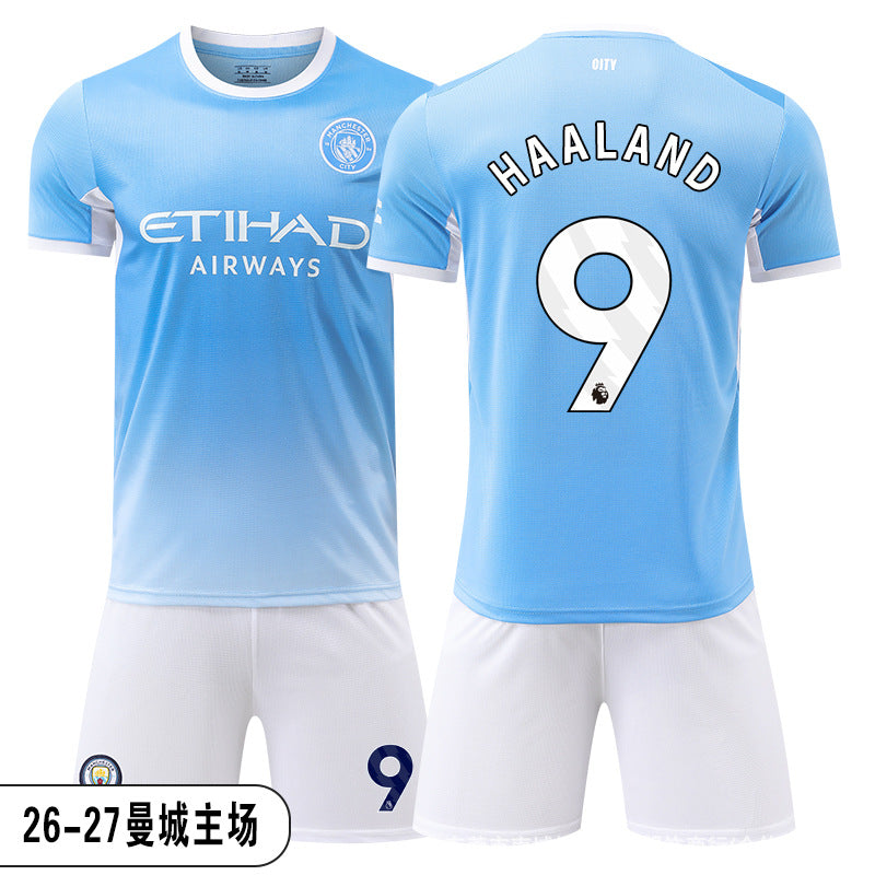 26 27 Camiseta de local del Manchester City, set de equipación de fútbol de la Premier League 9 de Haaland, equipación de entrenamiento infantil, nueva camiseta