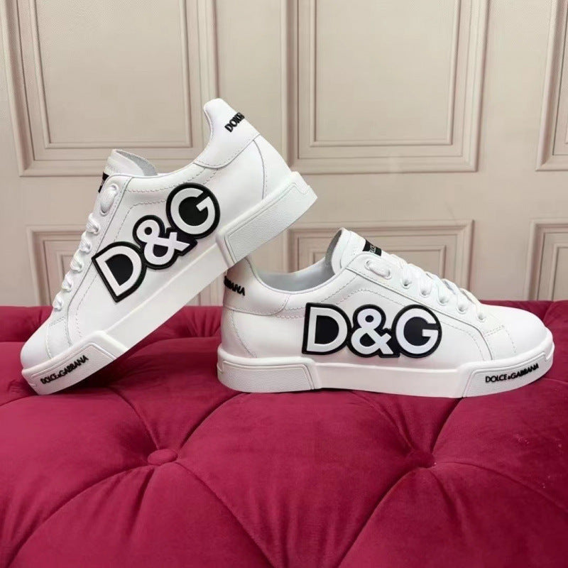 Zapatillas casuales de cuero hombre familia DG | Velcro blancas versátiles