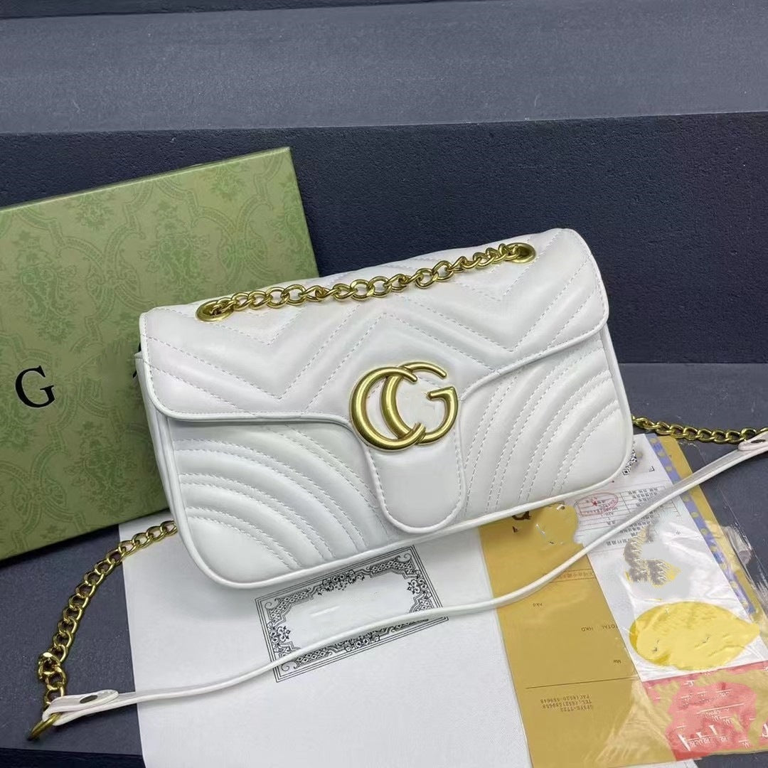 Bolso doble G para mujer, bolso Gucci clásico estilo Chanel con cadena de la línea de bordados con diamantes, bolso bandolera de un solo hombro de alta gama