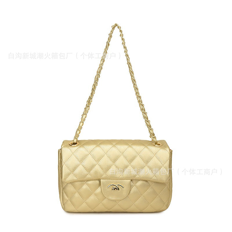 Bolso pequeño cuadrado de cadena de diamantes estilo Chanel para mujer, nuevo bolso cruzado de estilo Chanel de estilo cruzado de un solo hombro 2025 de estilo transfronterizo