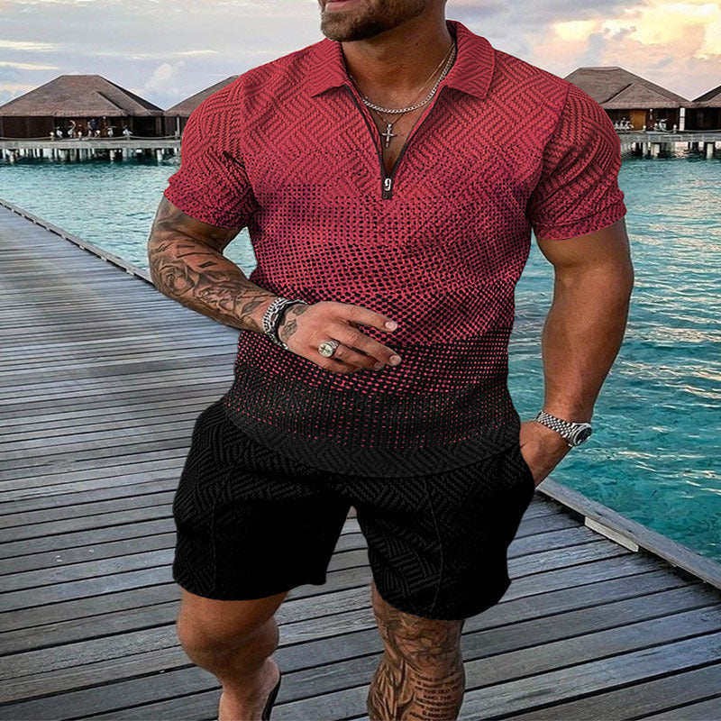 Conjunto de dos piezas de manga corta y pantalones cortos de Amazon de verano transfronterizo 2024 para comercio exterior, conjunto deportivo casual masculino