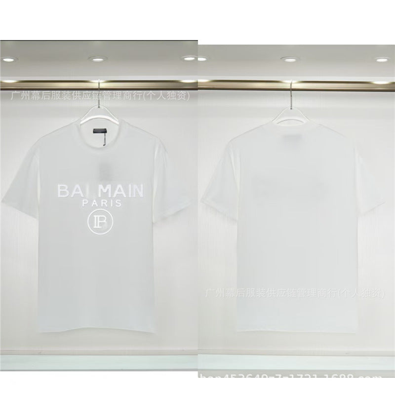 Versión correcta de la tendencia de lujo de París B: 26SS nuevo bordado unisex con cuello redondo, camiseta de algodón de manga corta y manga corta, comercio exterior