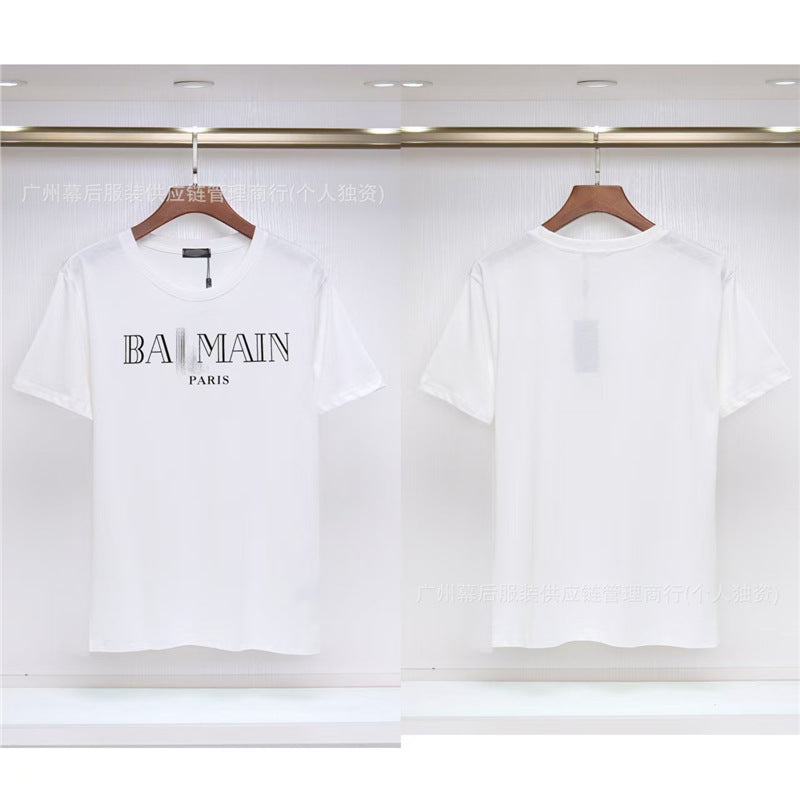 Versión correcta de la tendencia de lujo de París B: 26SS nuevo bordado unisex con cuello redondo, camiseta de algodón de manga corta y manga corta, comercio exterior