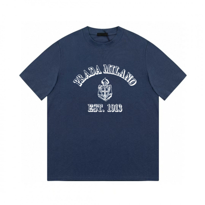 Camiseta de triángulo triángulo de alta edición alta de edición transfronteriza de PRA Pujia, unisex verano, suelta y versátil de manga corta con estampado