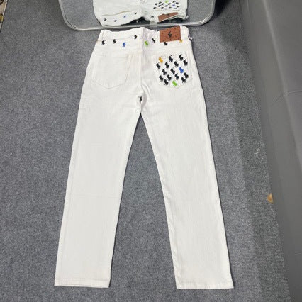 Jeans Blancs Homme Brodés | Coupe Ajustée Luxe