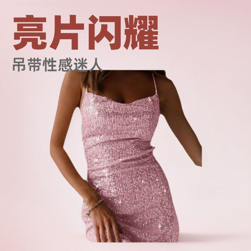 Vestido Lentejuelas Tirantes Sin Espalda Discoteca