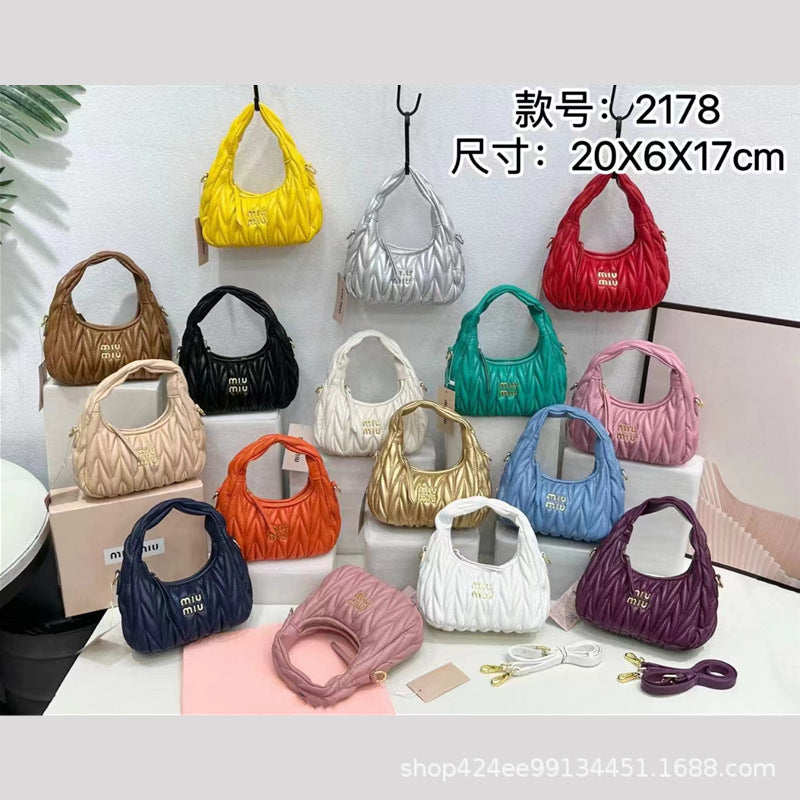 Miu Home Nuevo bolso de empanadillas de mano, Bolsa de mano de comercio exterior, Bolso de mujer, Mini bandolera de un solo hombro, Hilos bordados Caseros con nubes plisadas