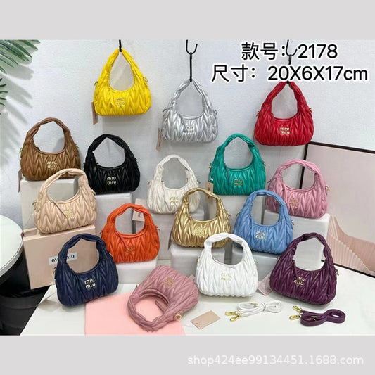 Miu Home Nuevo bolso de empanadillas de mano, Bolsa de mano de comercio exterior, Bolso de mujer, Mini bandolera de un solo hombro, Hilos bordados Caseros con nubes plisadas