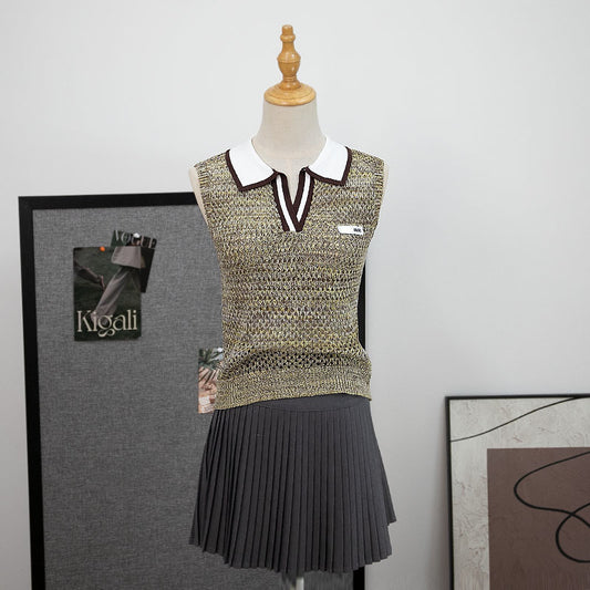 Polo estilo Old Money Nueva camiseta sin mangas de punto hueco para mujer, top versátil de diseño de verano slim fit