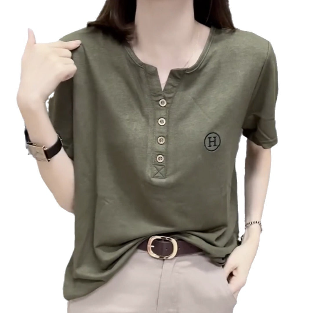 Camiseta de manga corta para mujer, camiseta informal de verano de talla grande y suelta para cubrirse la barriga y una nueva blusa informal versátil para mujeres
