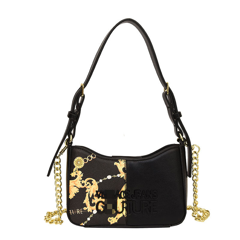 Bolsa de brazo de diseño francés de nicho, nueva moda casual de alta gama, versátil con costura y cadena estampada de alta gama, bolso de hombro