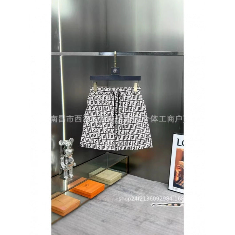 Pantalones cortos de playa de hombre con doble letra F de comercio exterior transfronterizo, pantalones cortos de baño de playa, pantalones cortos casuales elásticos de secado rápido