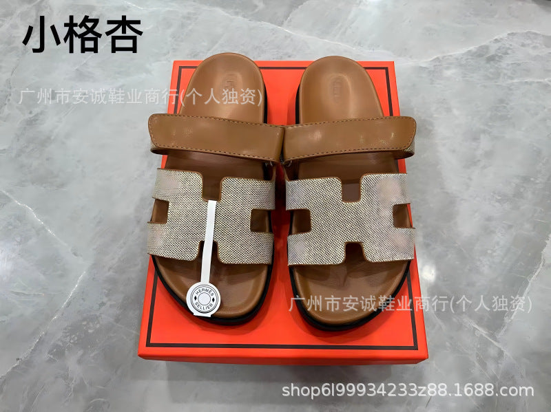 Sandalias Planas Velcro Mujer Suela Gruesa Cuero