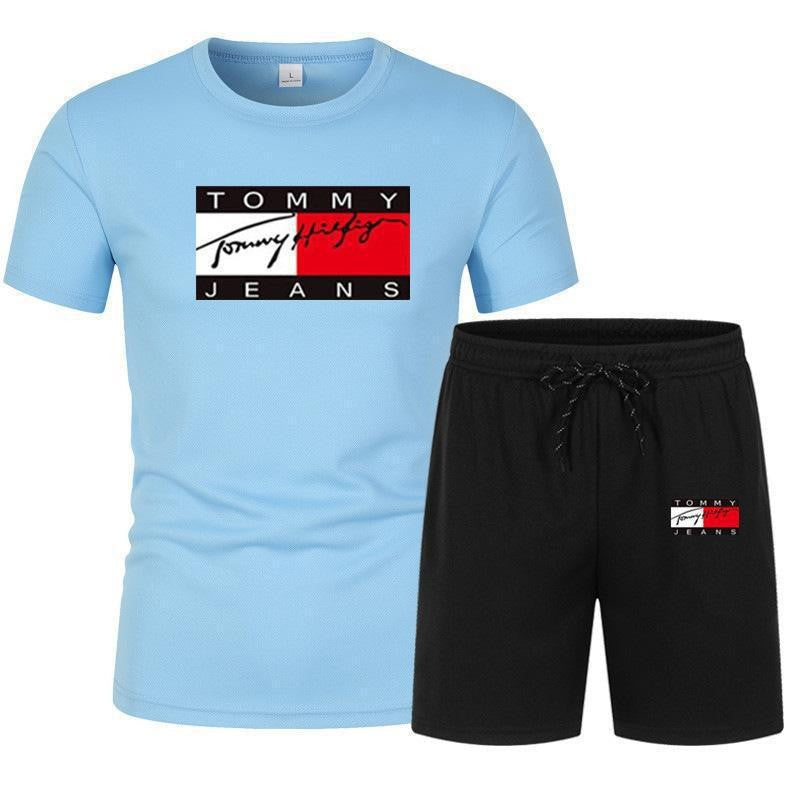 Conjunto casual casual de manga corta para hombre de manga corta en ventas 2025: pantalones cortos de talla grande transpirables de malla + conjunto de camiseta de dos piezas