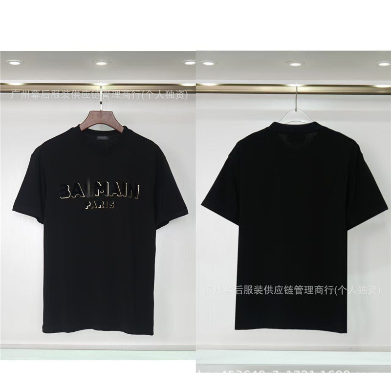 Versión correcta de la tendencia de lujo de París B: 26SS nuevo bordado unisex con cuello redondo, camiseta de algodón de manga corta y manga corta, comercio exterior