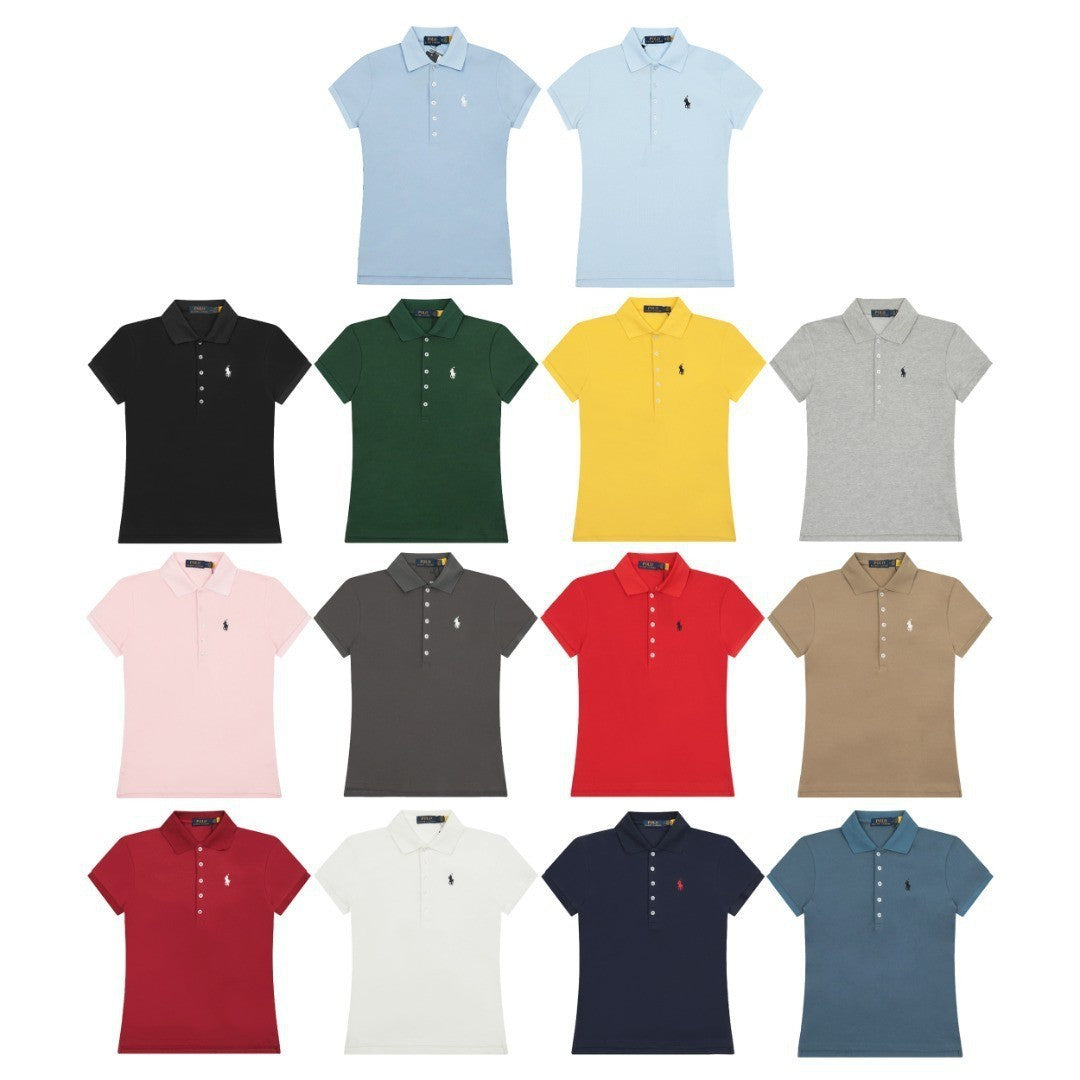 2024 Verano de moda 2024 Nuevo War Horse Camisa Polo Casual Sencilla de Cinco Botones Bordada para Mujer, Manga Corta