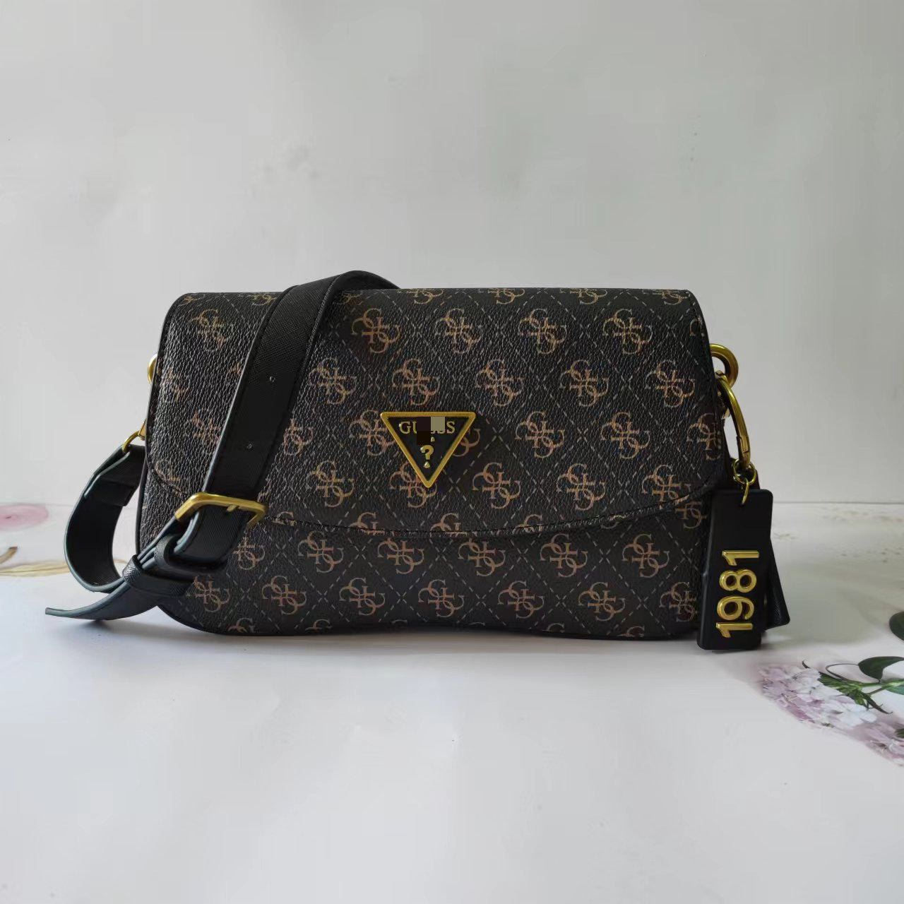 Moda europea y americana, nueva moda de colores sólidos con estampado curva retro, bolso de axila con colgantes de flores antiguas, bolso de mujer