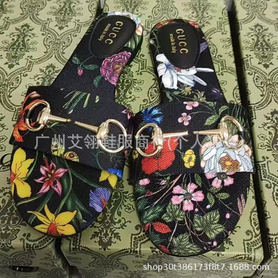 Nuevas sandalias de tacón grueso con tira de una sola tira G Family 2025 para mujer, tacones altos de moda, sandalias de hebilla de caballo para mujer, conjunto de zapatos simples
