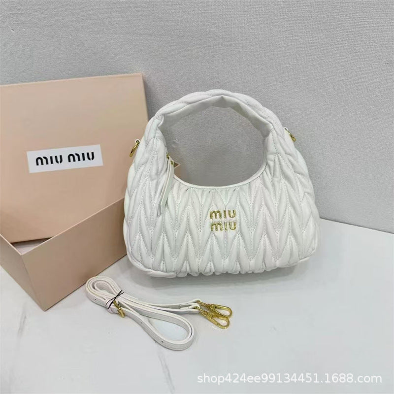 Miu Home Nuevo bolso de empanadillas de mano, Bolsa de mano de comercio exterior, Bolso de mujer, Mini bandolera de un solo hombro, Hilos bordados Caseros con nubes plisadas