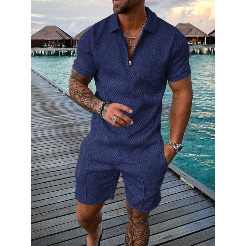 Conjunto de dos piezas de manga corta y pantalones cortos de Amazon de verano transfronterizo 2024 para comercio exterior, conjunto deportivo casual masculino
