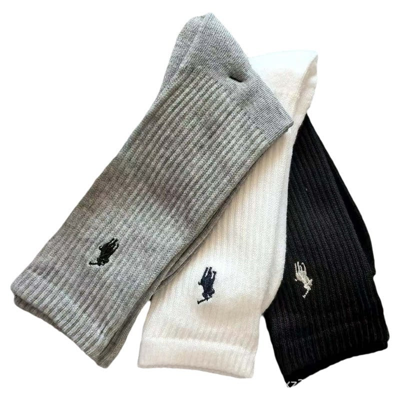 6 pares de calcetines Paul Pol Ruff Sports Pony, calcetines deportivos bordados con toallas, clásico de longitud media que absorbe el sudor